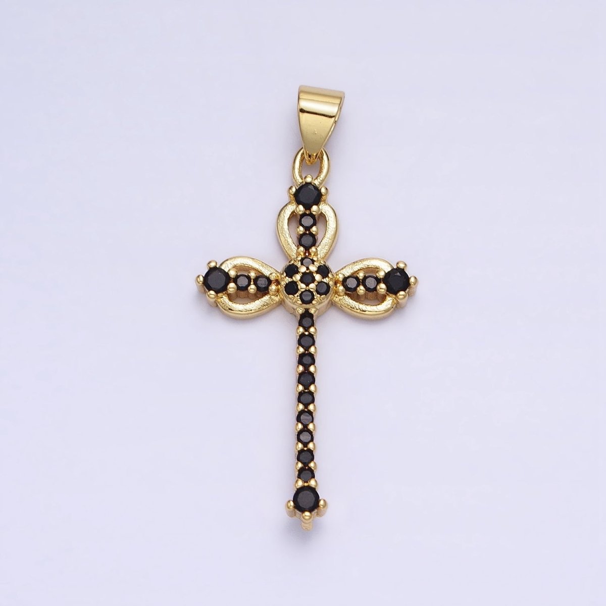 24K Gold plated Black, Clear Micro Paved CZ Religious Cross Pendant | AA210 AA211