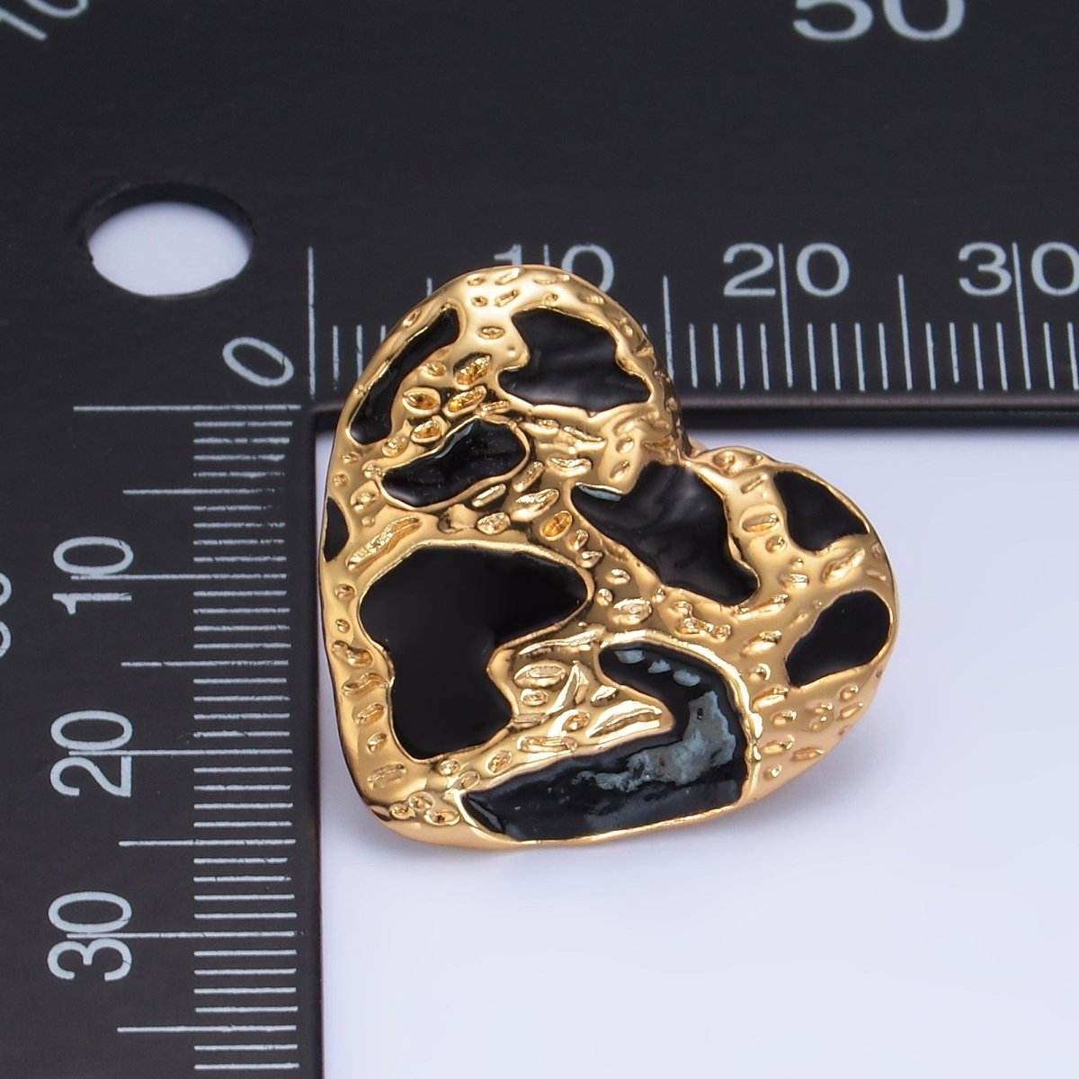 24K Gold plated Black Enamel Cheetah Textured Heart Stud Earrings in Gold & Silver | AB1496 AB1549 