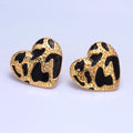 24K Gold plated Black Enamel Cheetah Textured Heart Stud Earrings in Gold & Silver | AB1496 AB1549 