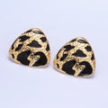 24K Gold plated Black Enamel Cheetah Textured Triangle Stud Earrings in Gold & Silver | AB1420 AB1419 - DLUXCA