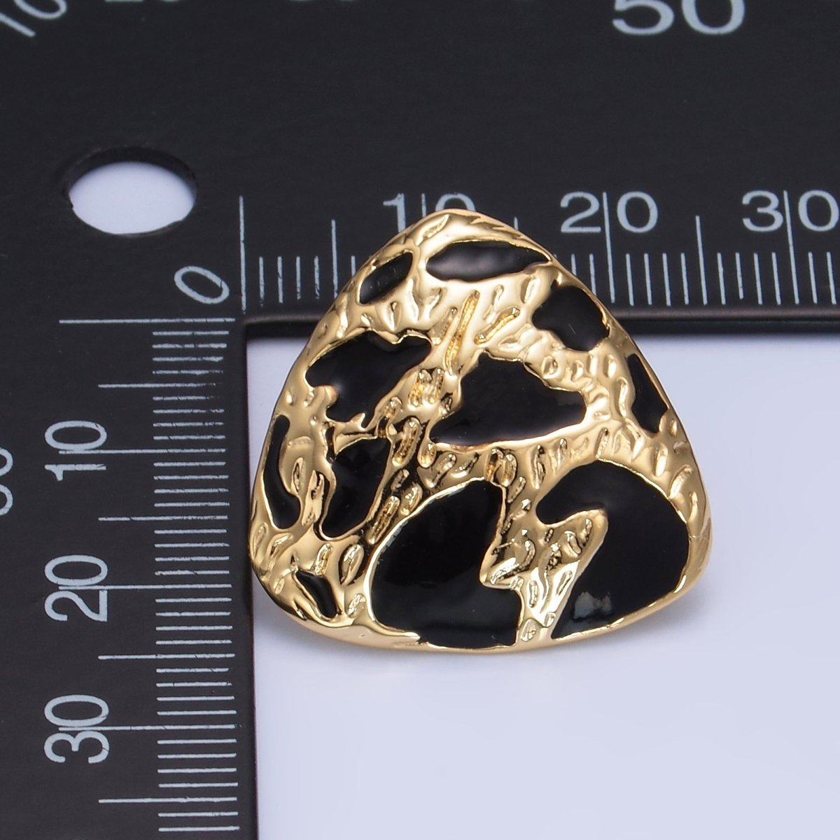 24K Gold plated Black Enamel Cheetah Textured Triangle Stud Earrings in Gold & Silver | AB1420 AB1419 - DLUXCA