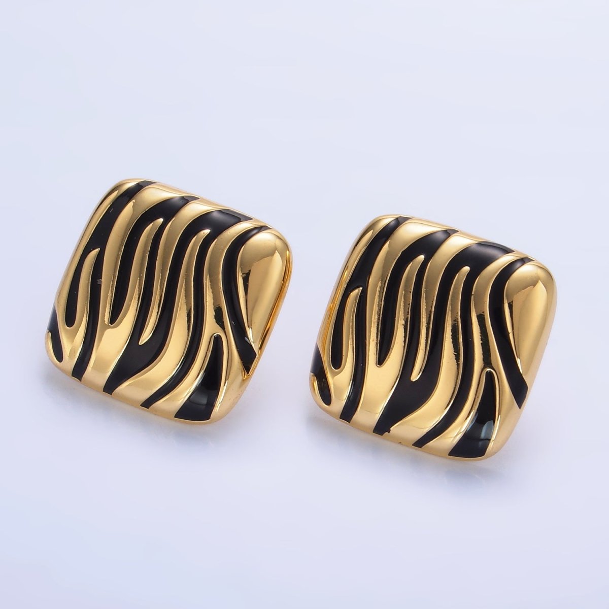 24K Gold plated Black Enamel Rhombus Stud Earrings | AB924 