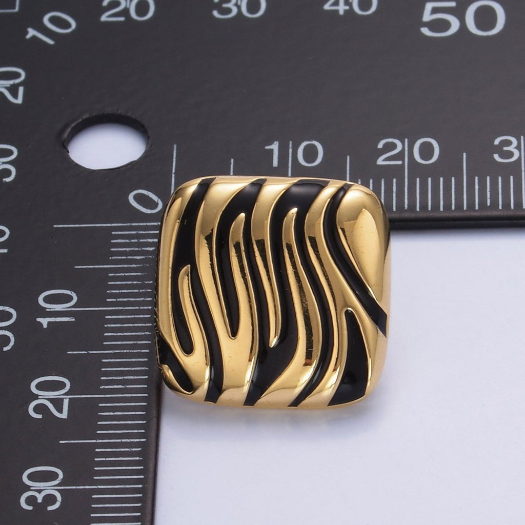 24K Gold plated Black Enamel Rhombus Stud Earrings | AB924 