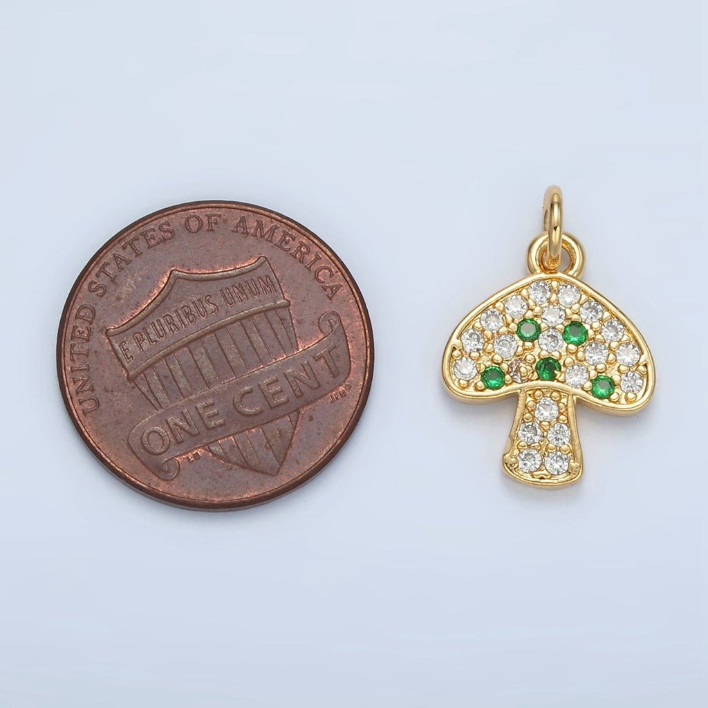 24K Gold plated Black, Fuchsia, Blue, Green Micro Paved CZ Mushroom Charm | AG852 AG853 - DLUXCA