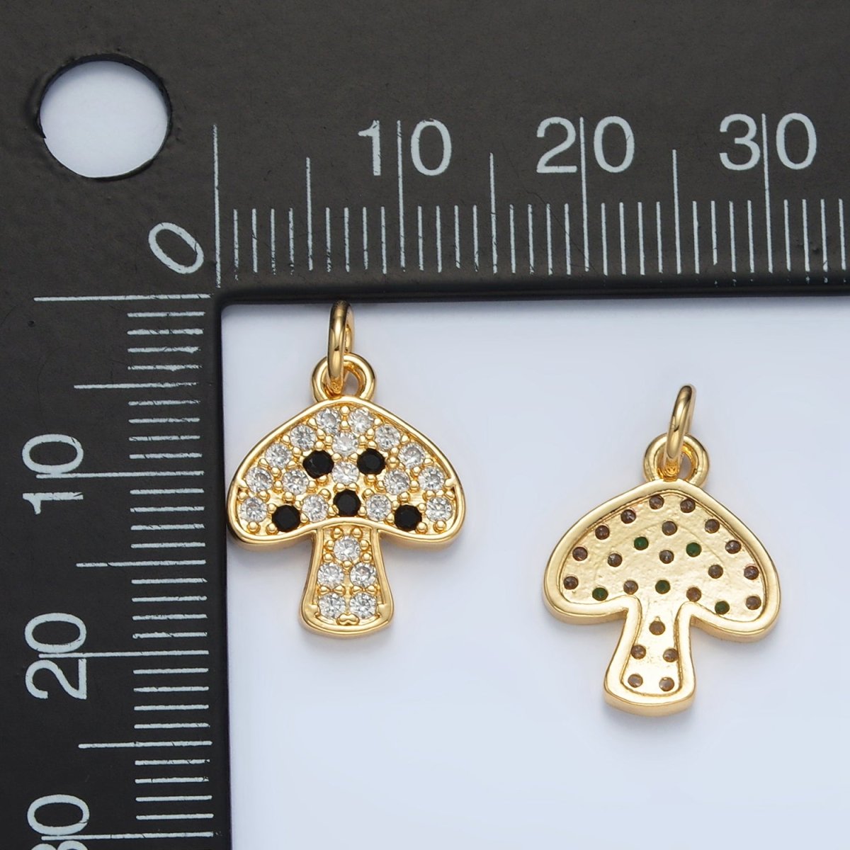 24K Gold plated Black, Fuchsia, Blue, Green Micro Paved CZ Mushroom Charm | AG852 AG853 - DLUXCA