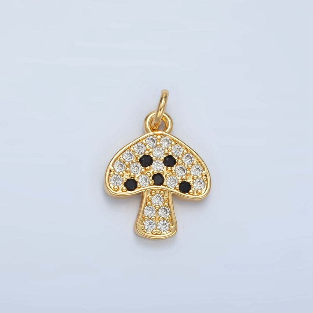 24K Gold plated Black, Fuchsia, Blue, Green Micro Paved CZ Mushroom Charm | AG852 AG853 - DLUXCA