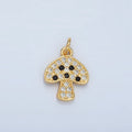 24K Gold plated Black, Fuchsia, Blue, Green Micro Paved CZ Mushroom Charm | AG852 AG853 - DLUXCA