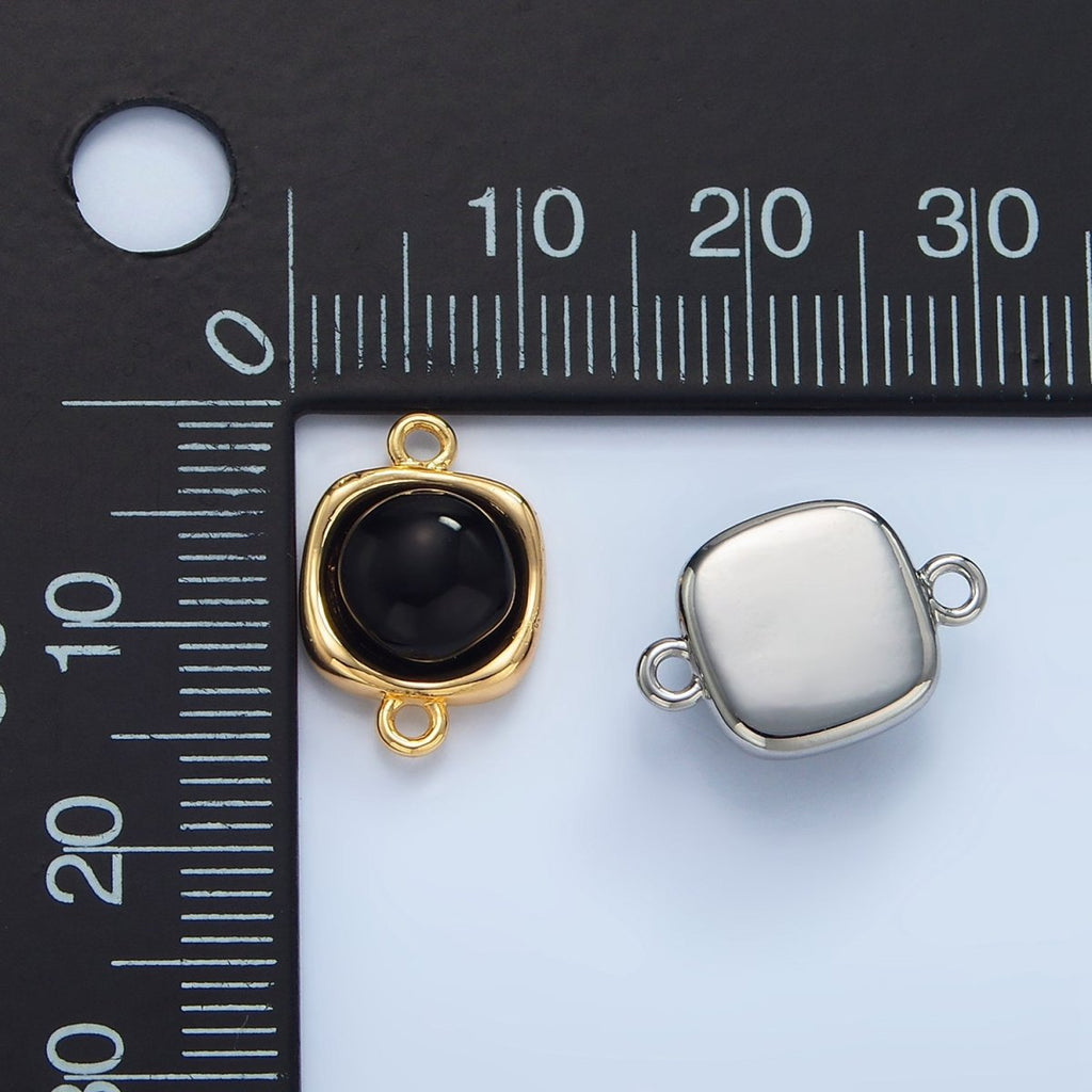 24K Gold plated Black Onyx Round Molten Bezel Connector in Gold & Silver | F498 - DLUXCA