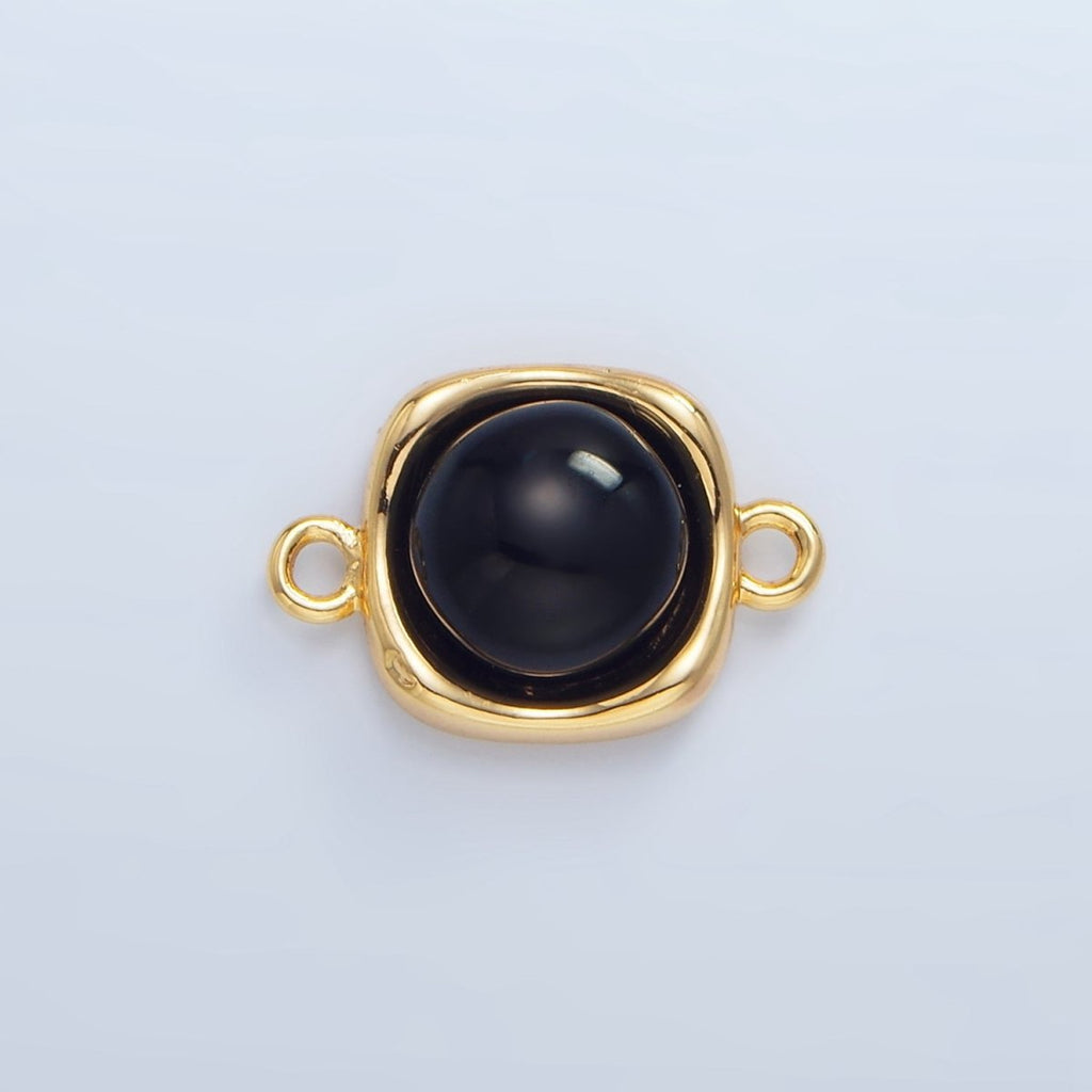 24K Gold plated Black Onyx Round Molten Bezel Connector in Gold & Silver | F498 - DLUXCA