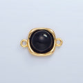 24K Gold plated Black Onyx Round Molten Bezel Connector in Gold & Silver | F498 - DLUXCA
