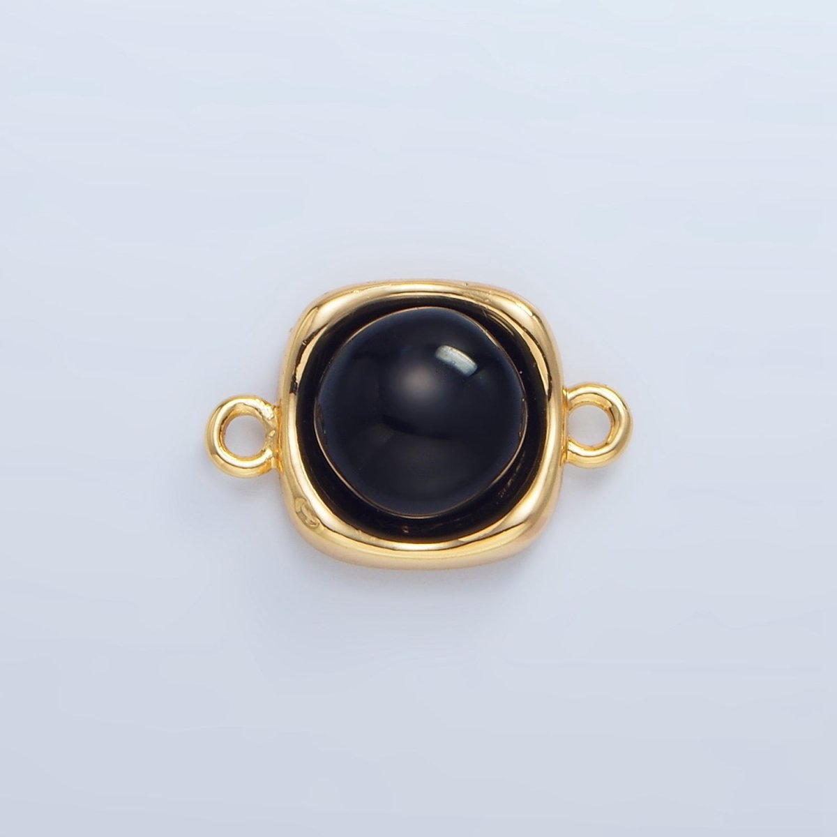 24K Gold plated Black Onyx Round Molten Bezel Connector in Gold & Silver | F498 - DLUXCA