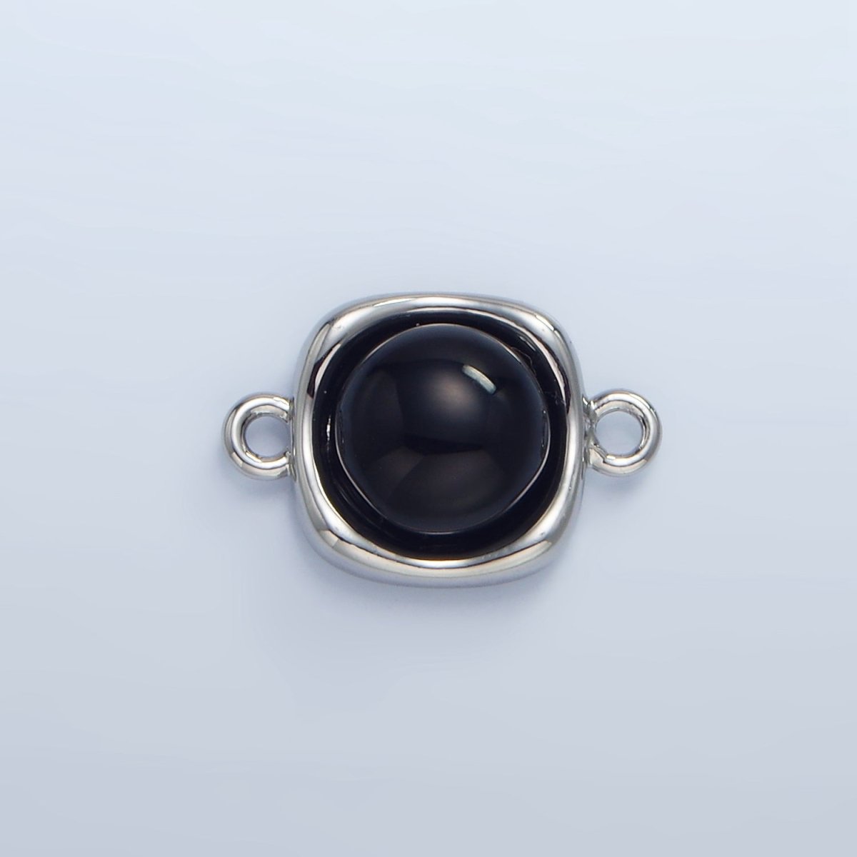 24K Gold plated Black Onyx Round Molten Bezel Connector in Gold & Silver | F498 - DLUXCA