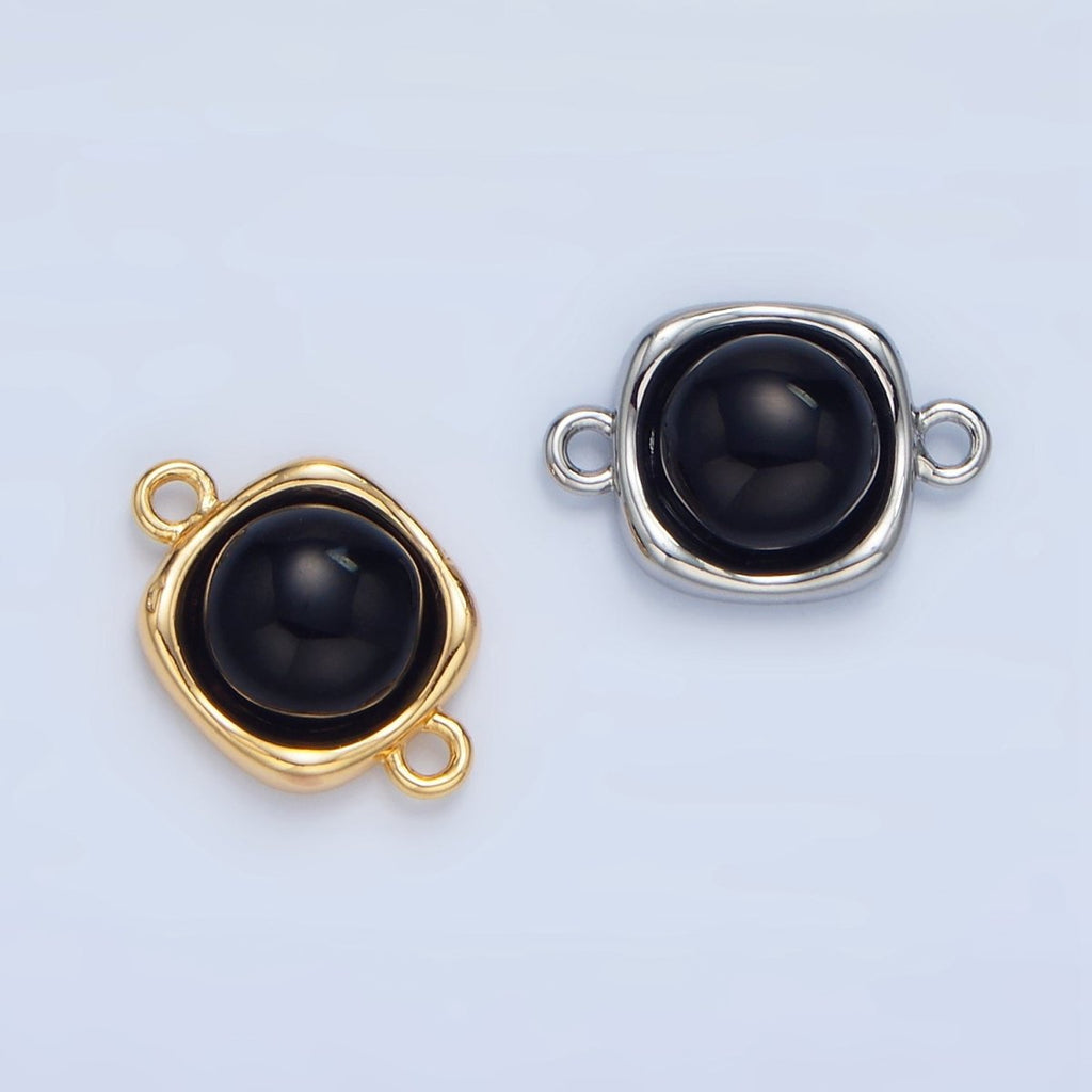 24K Gold plated Black Onyx Round Molten Bezel Connector in Gold & Silver | F498 - DLUXCA