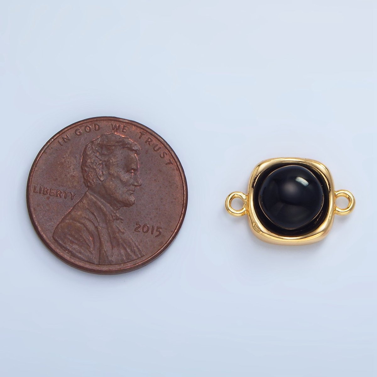 24K Gold plated Black Onyx Round Molten Bezel Connector in Gold & Silver | F498 - DLUXCA