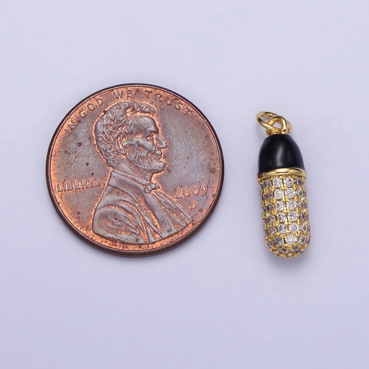 24K Gold plated Black, White Enamel Micro Paved CZ Pill Oblong Add-On Charm in Silver & Gold | AC402 - AC405