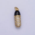 24K Gold plated Black, White Enamel Micro Paved CZ Pill Oblong Add-On Charm in Silver & Gold | AC402 - AC405