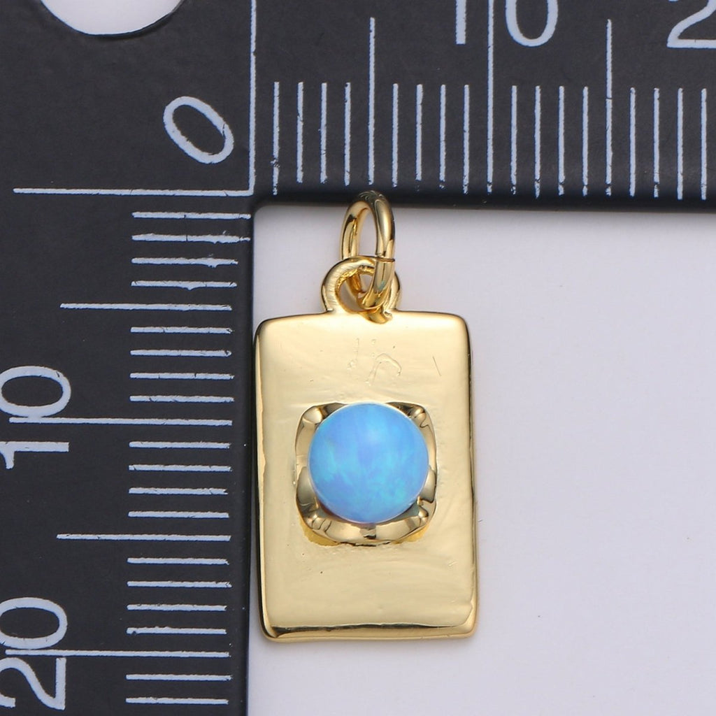 24K Gold plated Blue Crystal Rectangle Charm E-016 - DLUXCA
