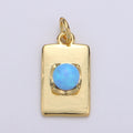 24K Gold plated Blue Crystal Rectangle Charm E-016 - DLUXCA