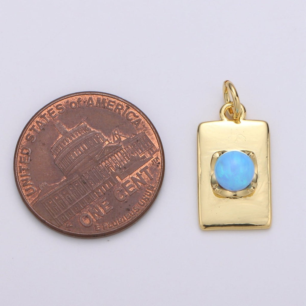 24K Gold plated Blue Crystal Rectangle Charm E-016 - DLUXCA