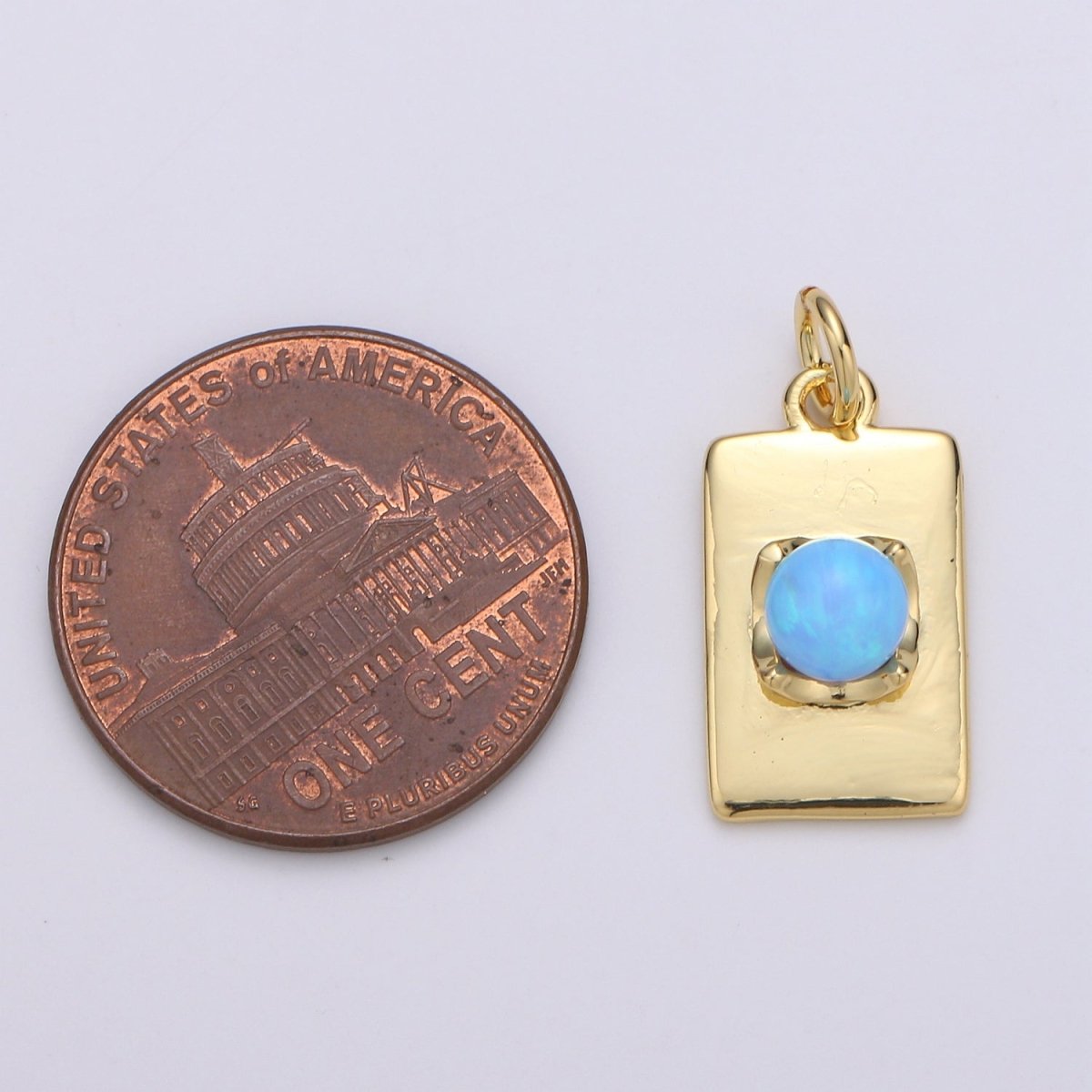 24K Gold plated Blue Crystal Rectangle Charm E-016 - DLUXCA