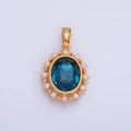 24K Gold plated Blue CZ Shell Pearl Bezel Oval Pendant | AA1014 - DLUXCA