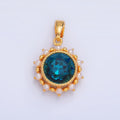 24K Gold plated Blue CZ Shell Pearl Bezel Round Pendant | AA1013 - DLUXCA
