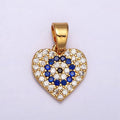 24K Gold plated Blue Evil Eye Micro Paved CZ Heart Pendant in Gold & Silver | AA453 AA454