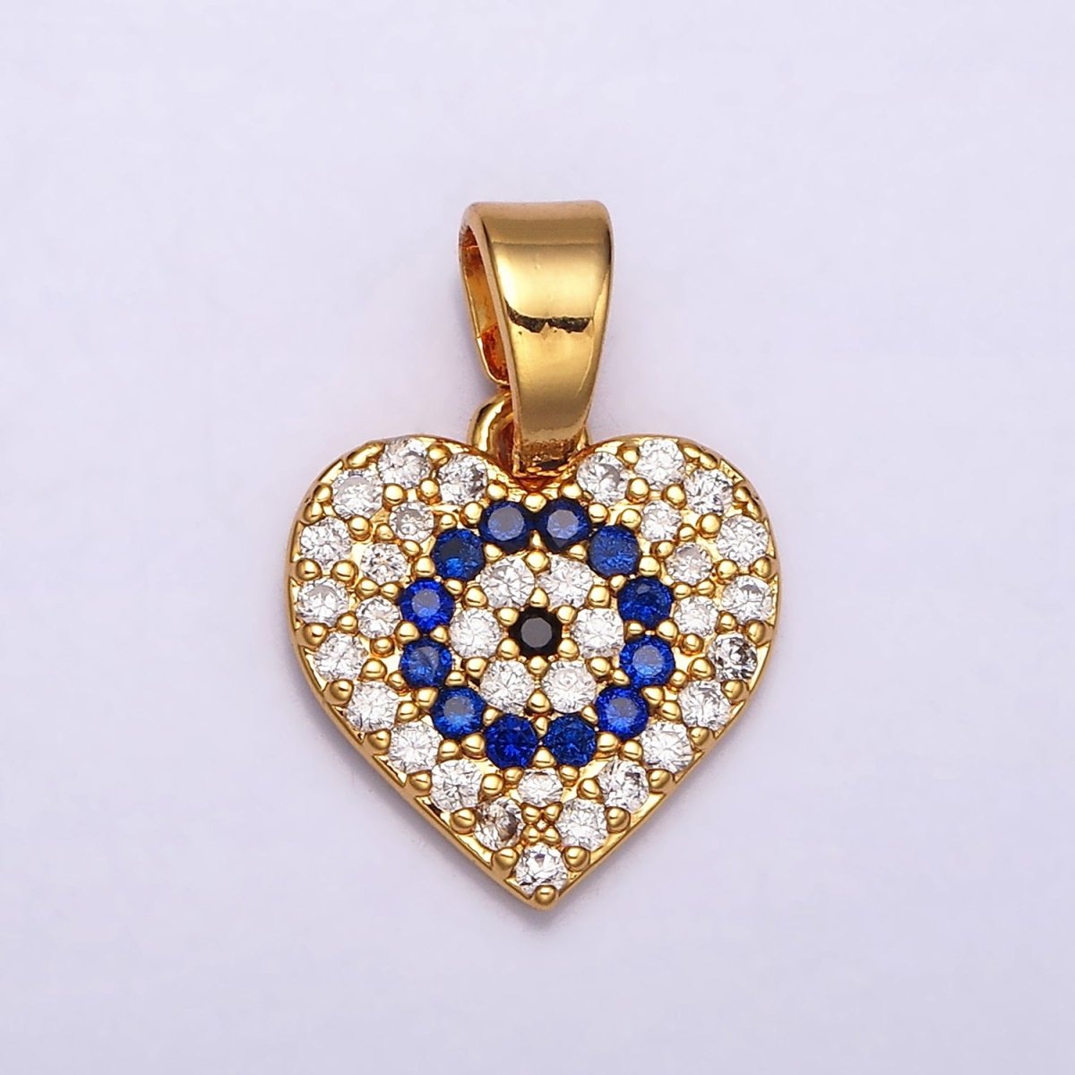 24K Gold plated Blue Evil Eye Micro Paved CZ Heart Pendant in Gold & Silver | AA453 AA454