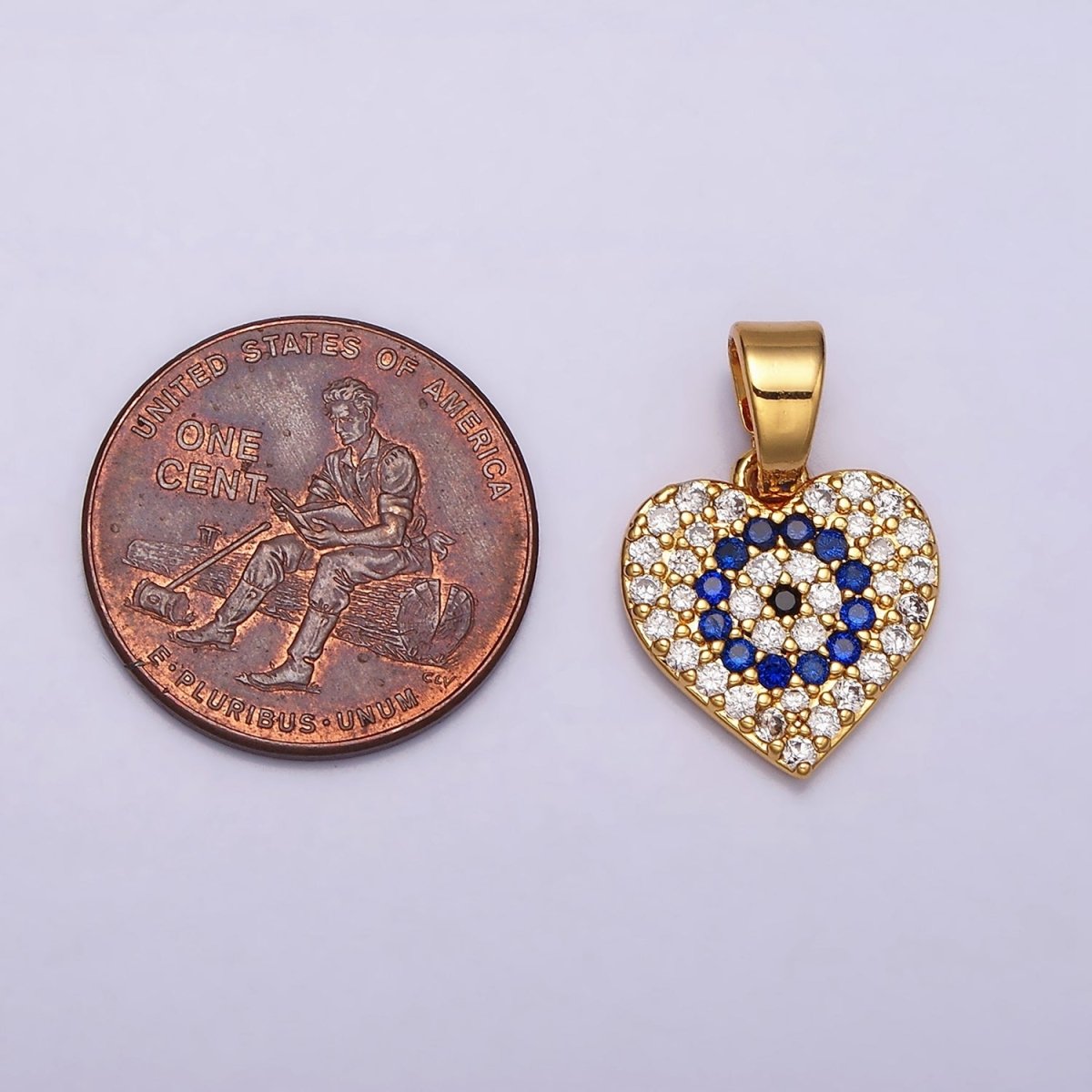 24K Gold plated Blue Evil Eye Micro Paved CZ Heart Pendant in Gold & Silver | AA453 AA454