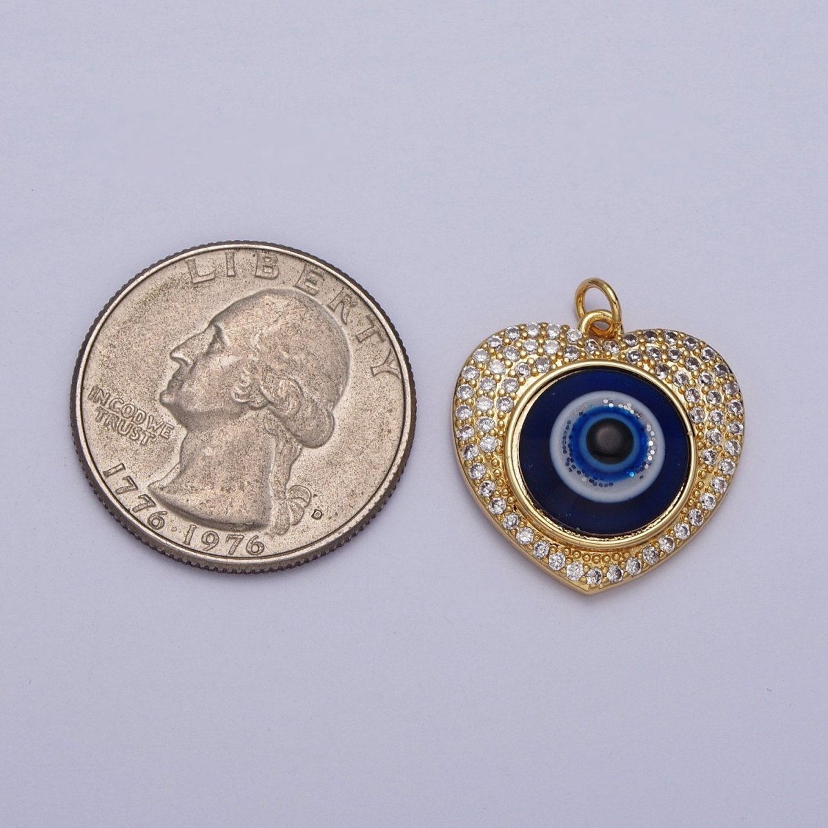24K Gold plated Blue Evil Eye Micro Paved Heart Charm | C-896 - DLUXCA