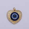 24K Gold plated Blue Evil Eye Micro Paved Heart Charm | C-896 - DLUXCA