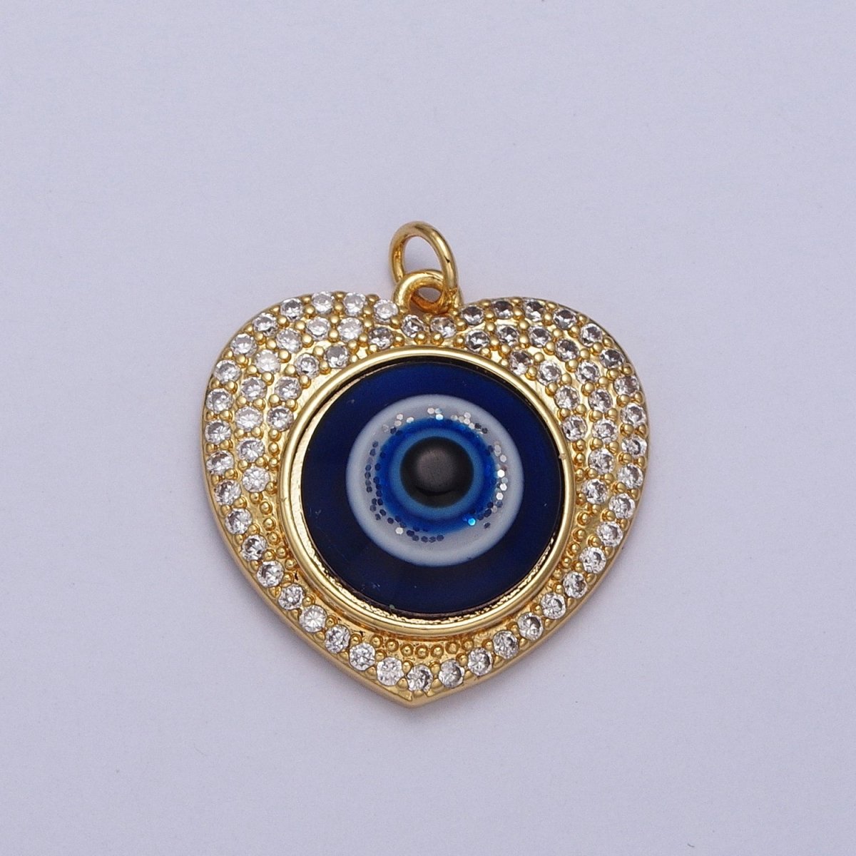 24K Gold plated Blue Evil Eye Micro Paved Heart Charm | C-896 - DLUXCA