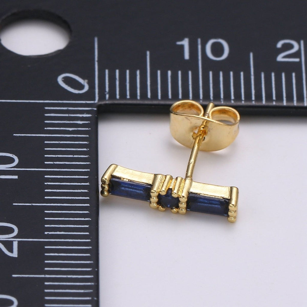 24K Gold plated Blue / Fuchsia Baguette CZ Stud Earrings | Q-498 Q-499 - DLUXCA