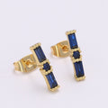 24K Gold plated Blue / Fuchsia Baguette CZ Stud Earrings | Q-498 Q-499 - DLUXCA