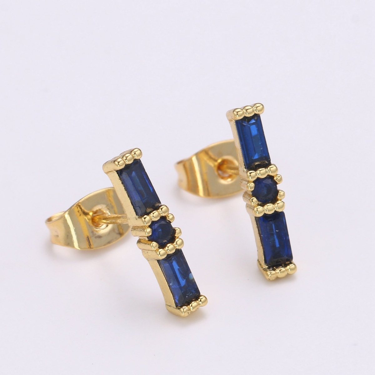 24K Gold plated Blue / Fuchsia Baguette CZ Stud Earrings | Q-498 Q-499 - DLUXCA