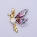 24K Gold plated Blue, Fuchsia Hummingbird Fairy Wings Teardrop CZ Pendant I-094 I-152 - DLUXCA