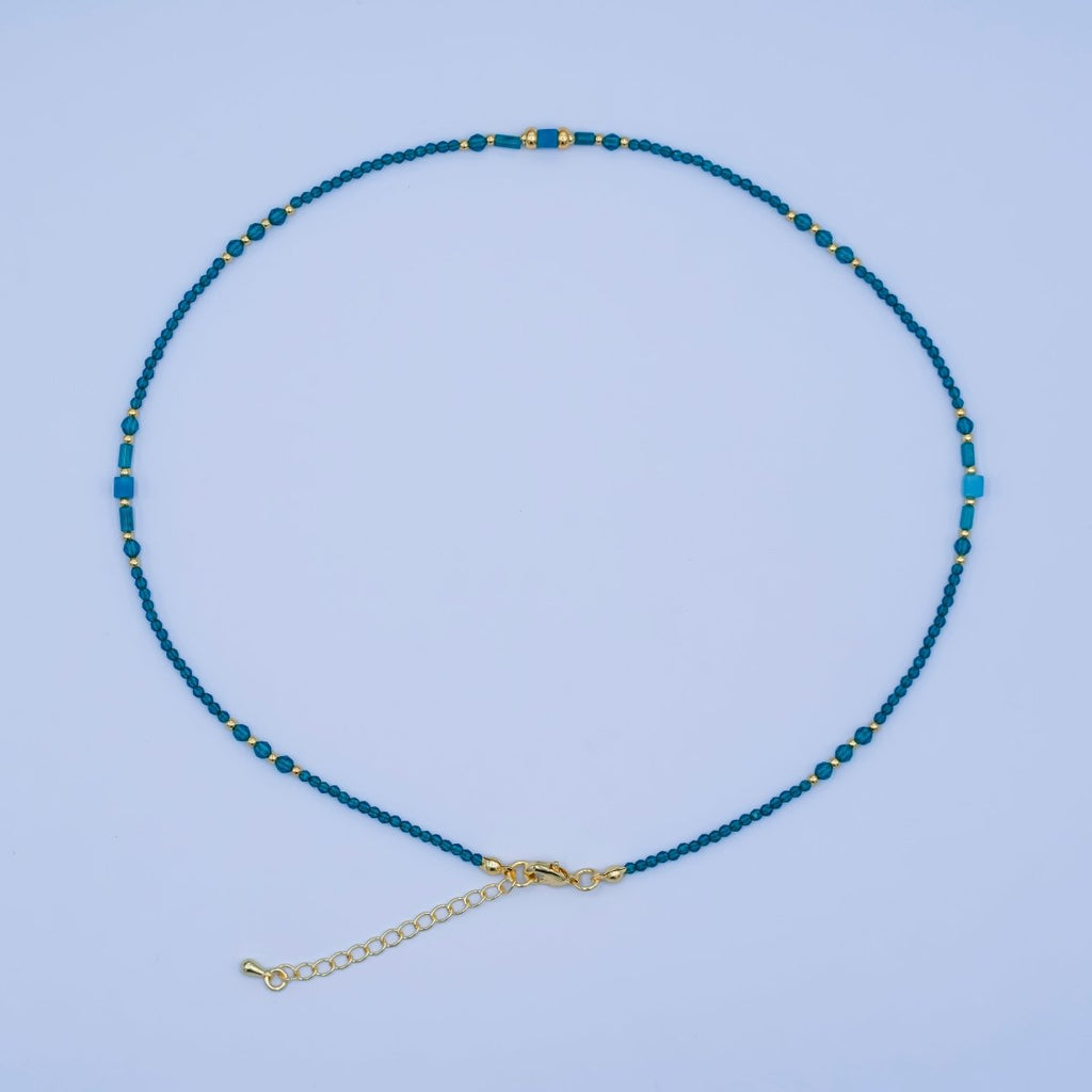 24K Gold plated Blue Gemstone Bead 17 Inch Necklace | WA - 2960 