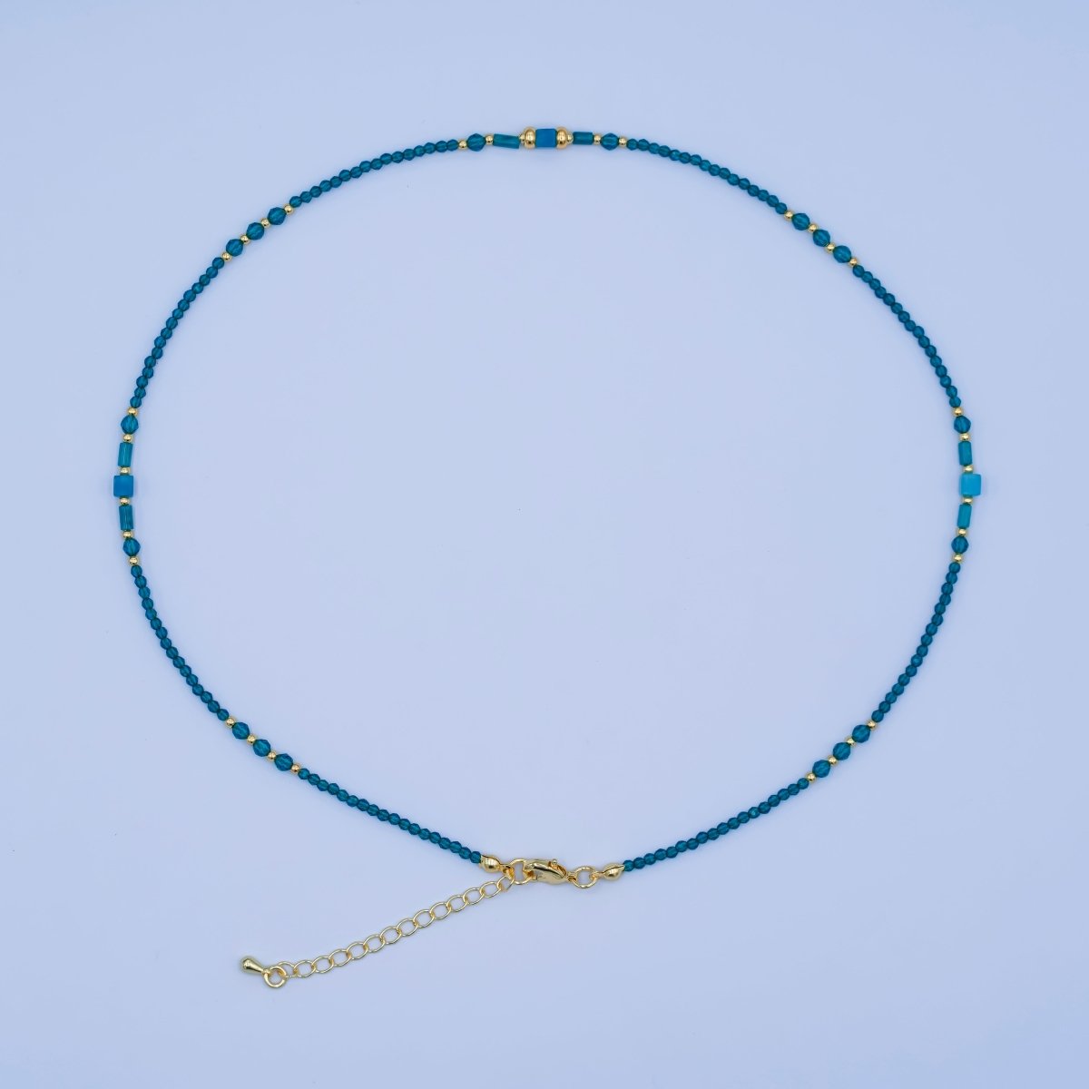 24K Gold plated Blue Gemstone Bead 17 Inch Necklace | WA - 2960 