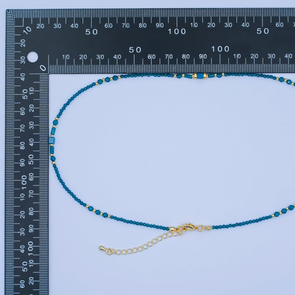 24K Gold plated Blue Gemstone Bead 17 Inch Necklace | WA - 2960 
