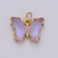 24K Gold plated Blue, Green, Lavender, Purple Acrylic Micro Paved CZ Butterfly Mariposa Charm | M-377 - M-380 - DLUXCA