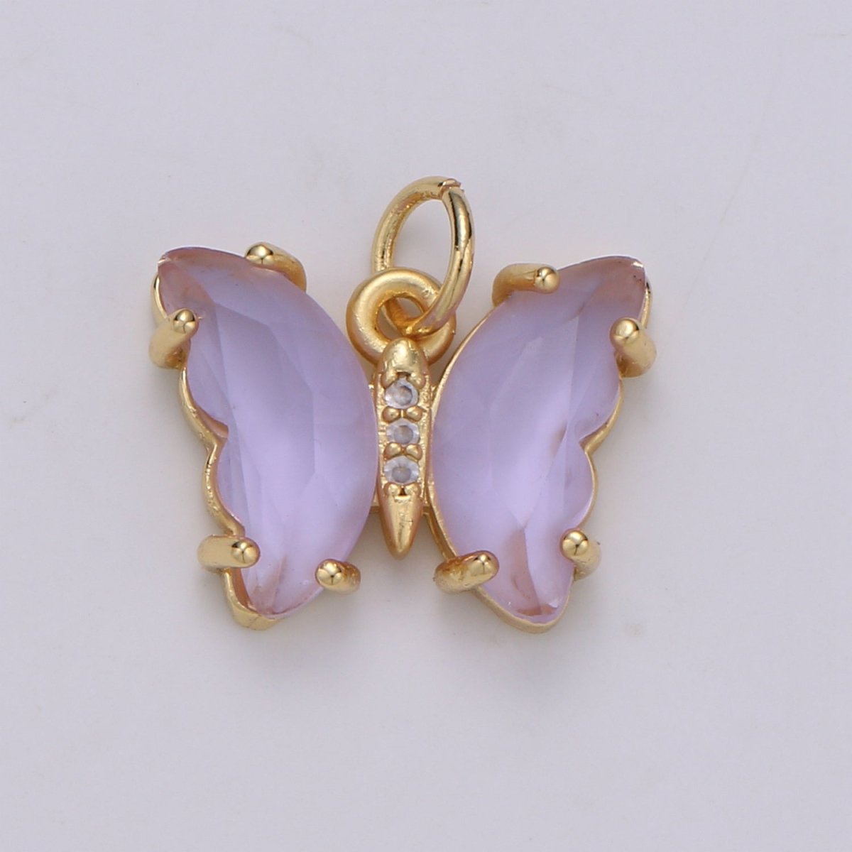 24K Gold plated Blue, Green, Lavender, Purple Acrylic Micro Paved CZ Butterfly Mariposa Charm | M-377 - M-380 - DLUXCA