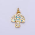24K Gold plated Blue Micro Paved CZ Mushroom Charm | E357 - DLUXCA