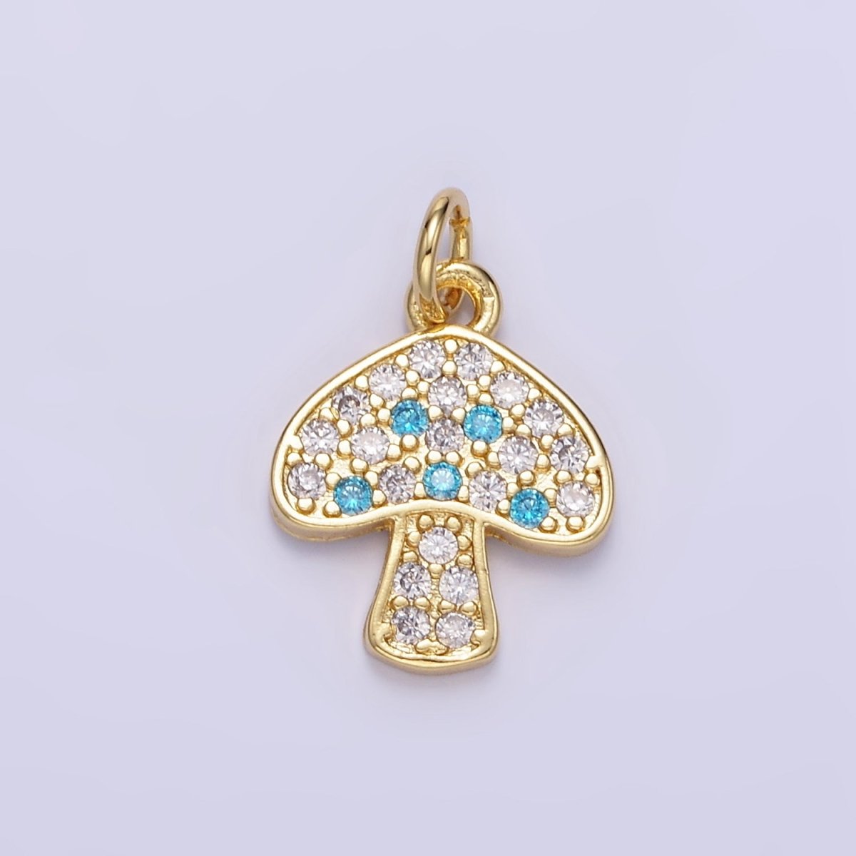 24K Gold plated Blue Micro Paved CZ Mushroom Charm | E357 - DLUXCA