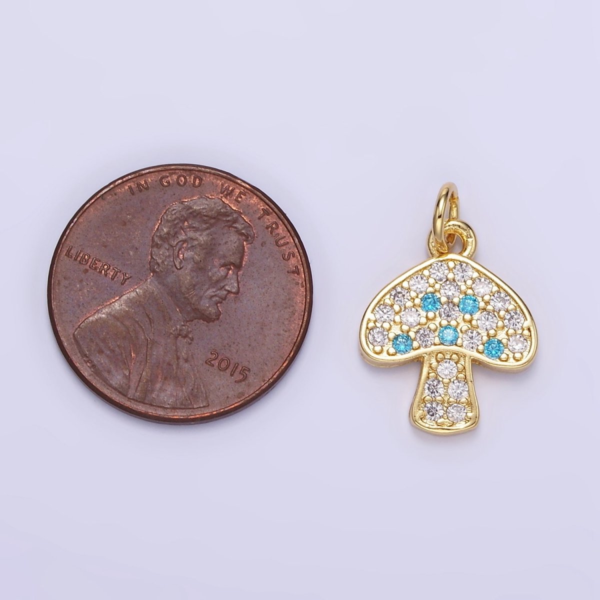 24K Gold plated Blue Micro Paved CZ Mushroom Charm | E357 - DLUXCA