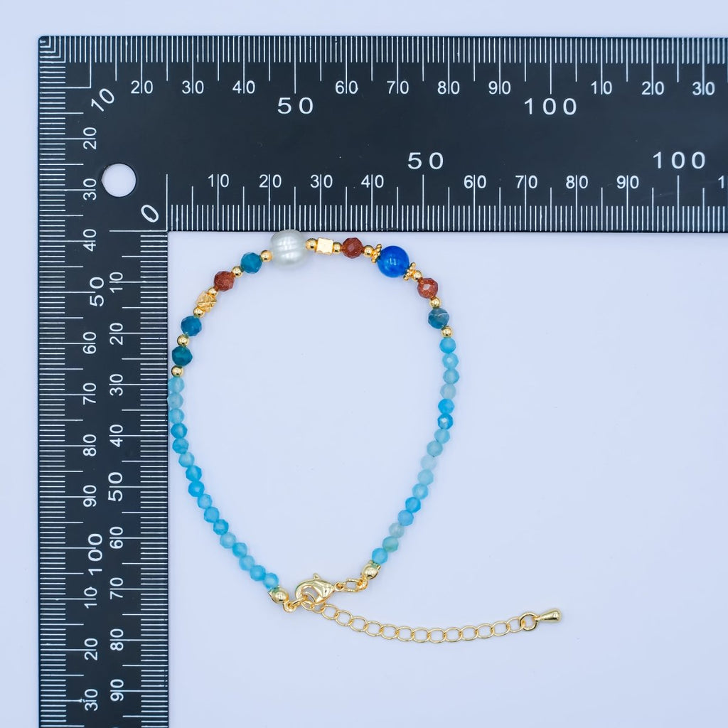 24K Gold plated Blue Multicolor Gemstone 9.25 Inch Bracelet | WA - 2887 