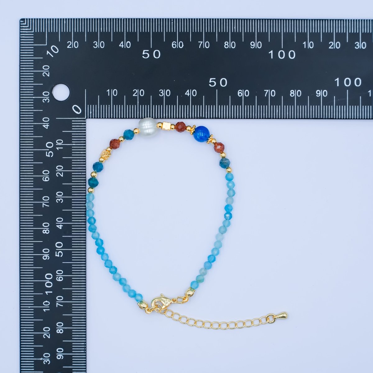 24K Gold plated Blue Multicolor Gemstone 9.25 Inch Bracelet | WA - 2887 