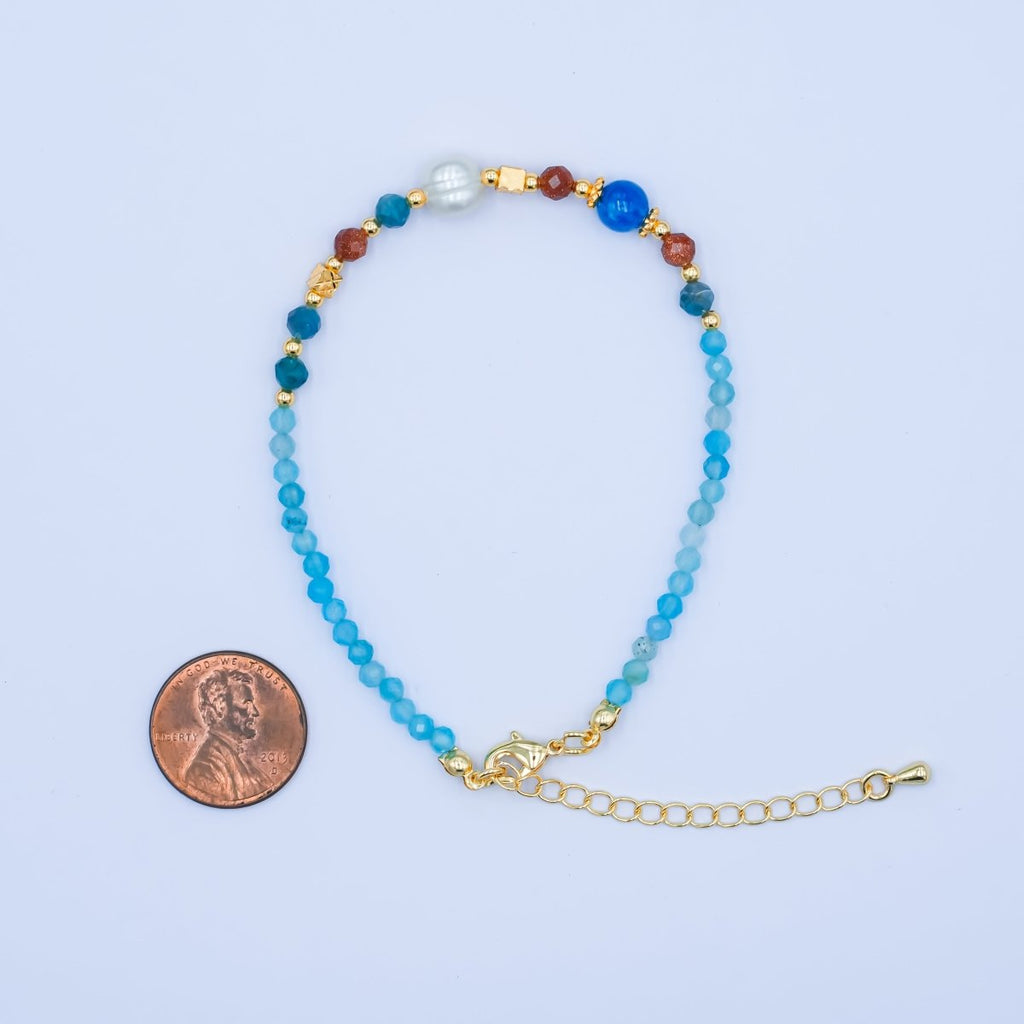 24K Gold plated Blue Multicolor Gemstone 9.25 Inch Bracelet | WA - 2887 
