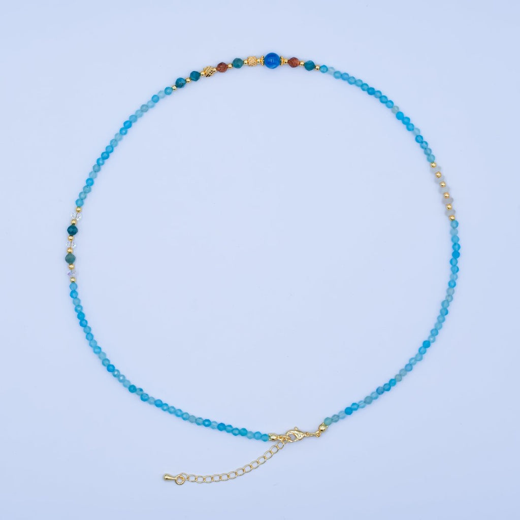 24K Gold plated Blue Multicolor Gemstone Gemstone Bead 18 Inch Necklace | WA - 2873 