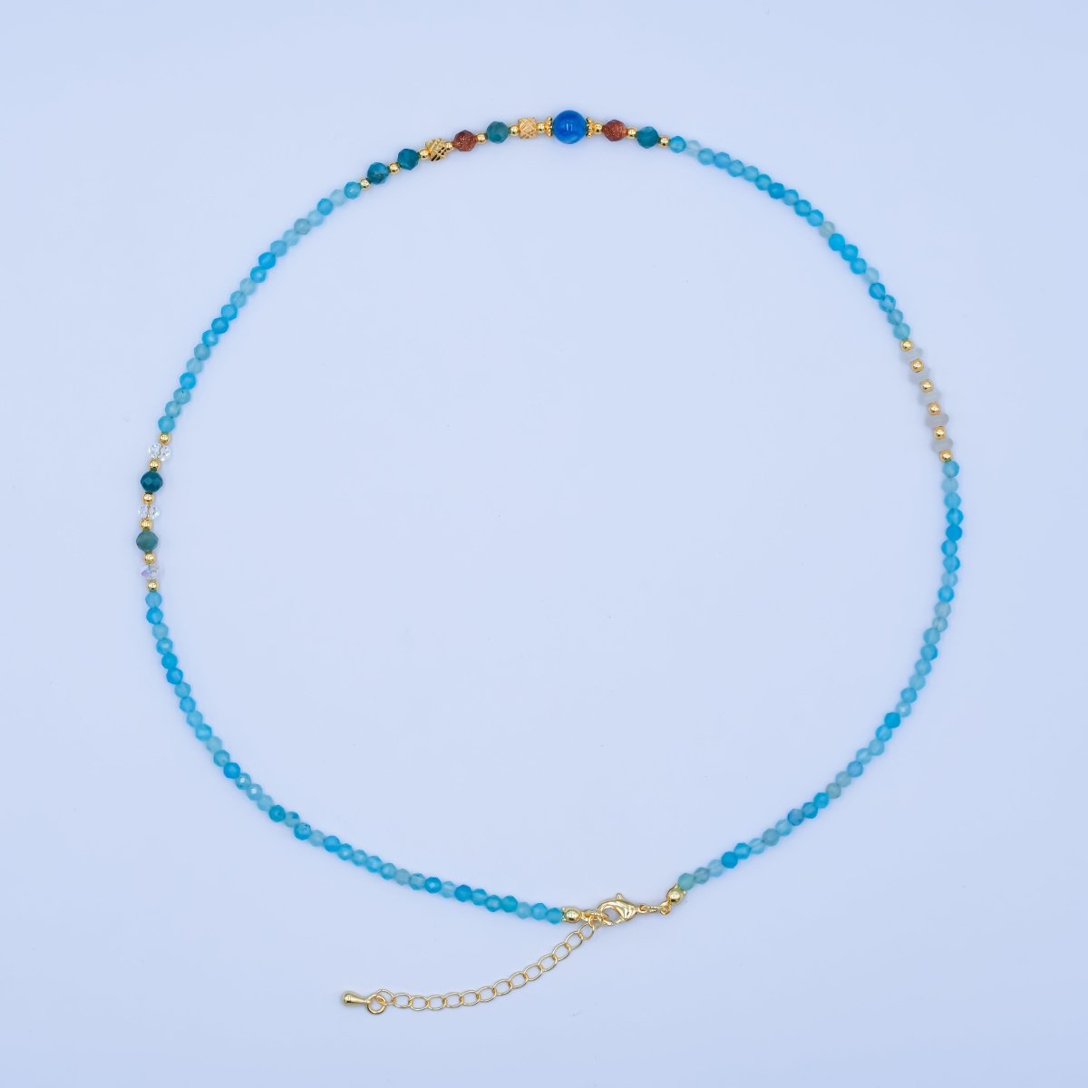 24K Gold plated Blue Multicolor Gemstone Gemstone Bead 18 Inch Necklace | WA - 2873 