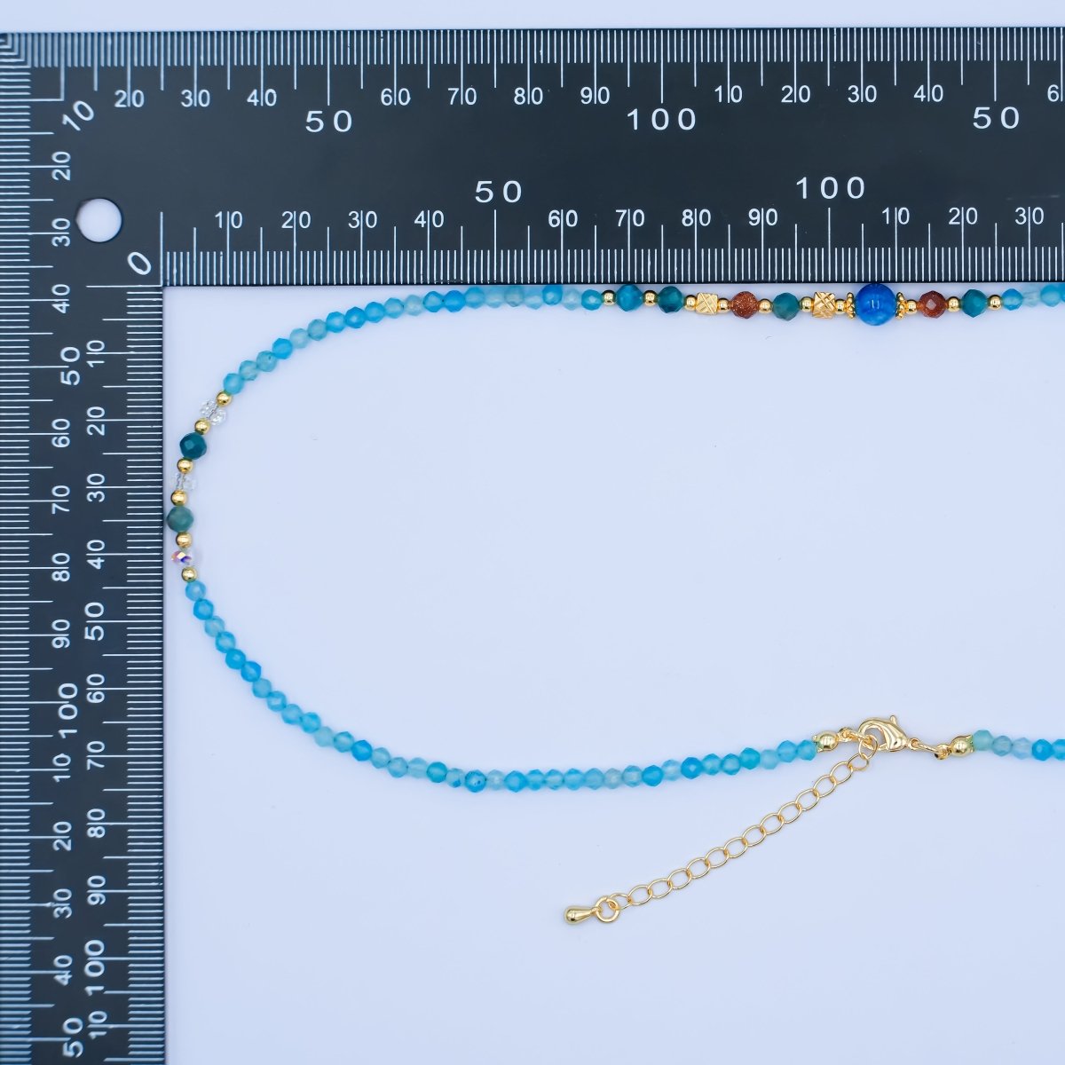 24K Gold plated Blue Multicolor Gemstone Gemstone Bead 18 Inch Necklace | WA - 2873 